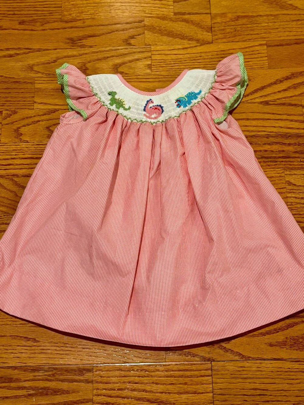 Classic Whimsy Smocked Dinosaur Gingham Dress 12M